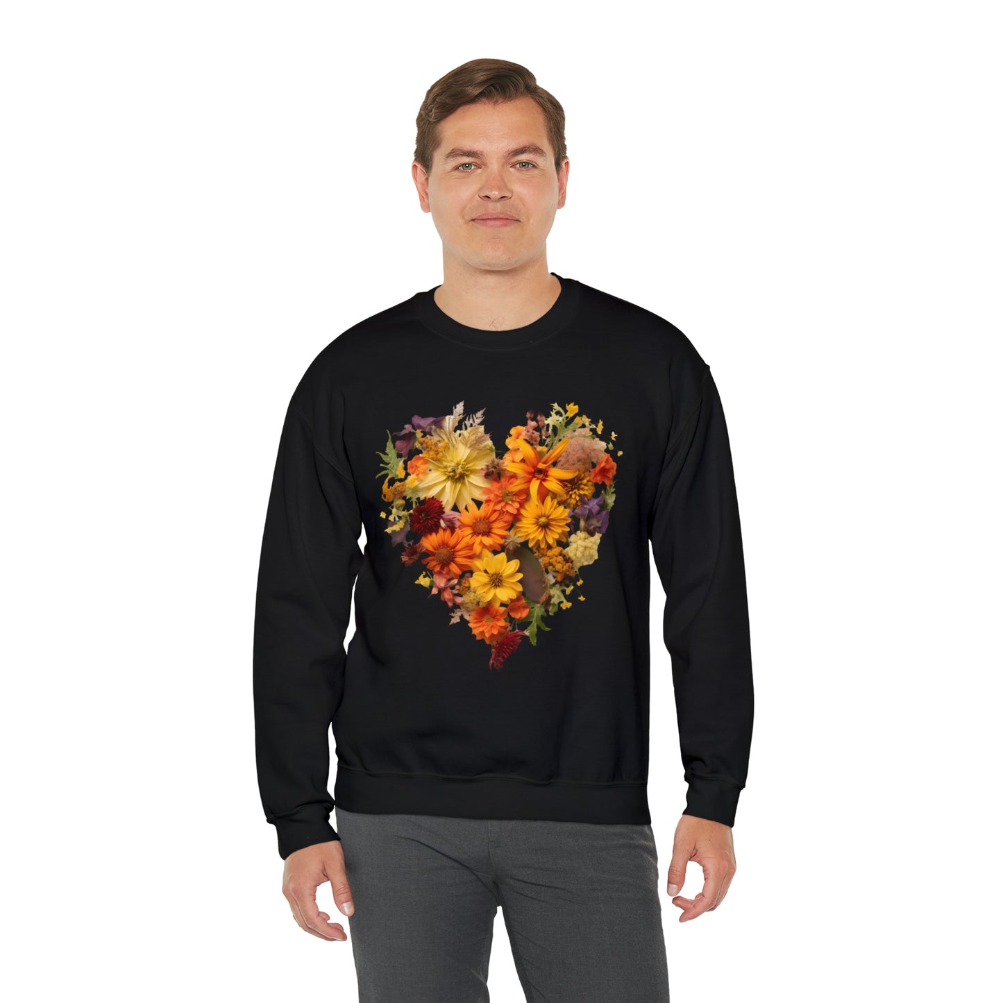 "Heartfelt Autumn: Floral Heart Sweater"