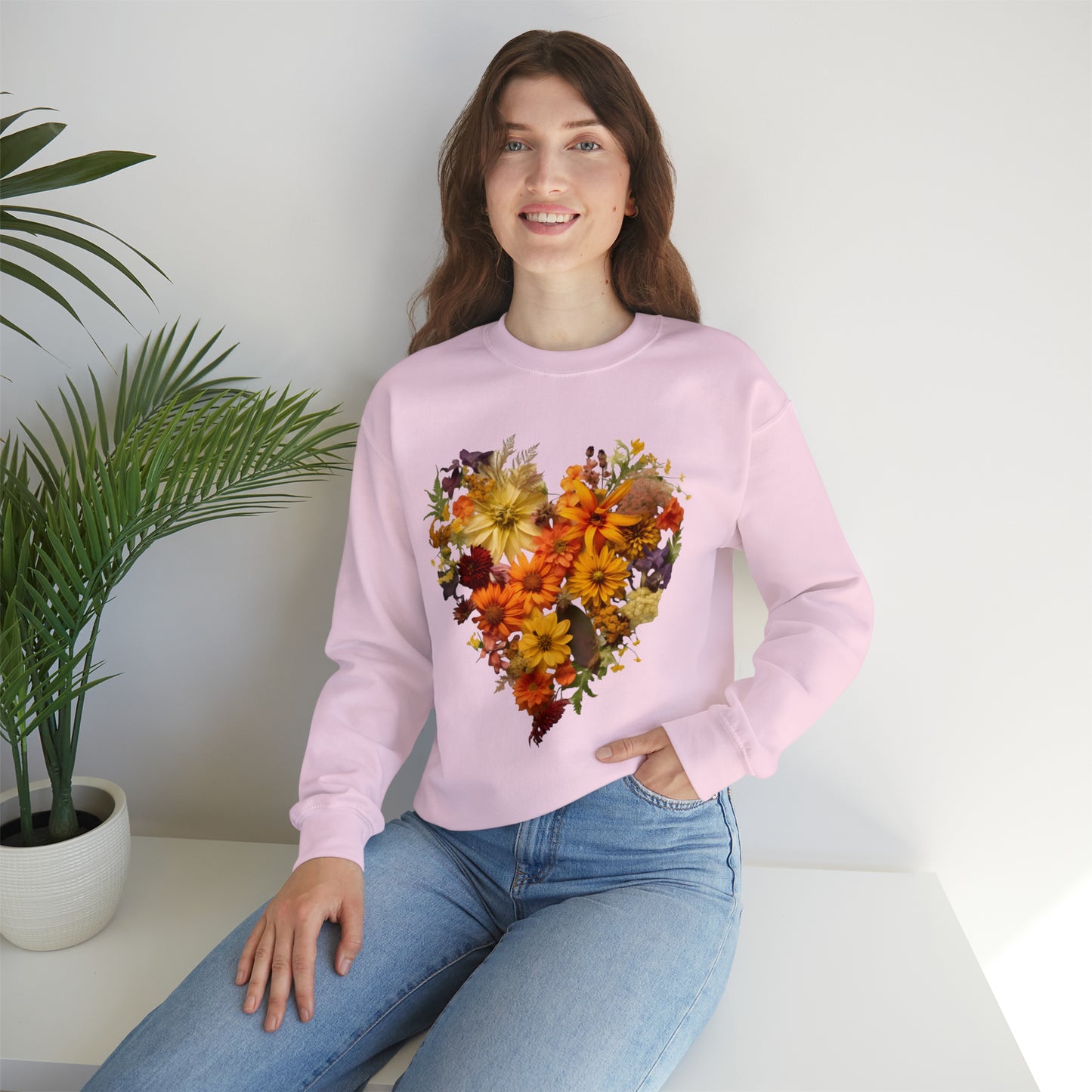 "Heartfelt Autumn: Floral Heart Sweater"