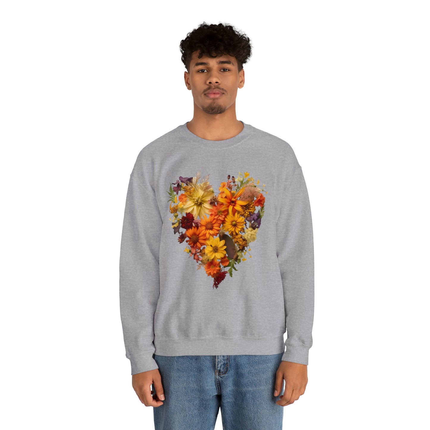 "Heartfelt Autumn: Floral Heart Sweater"