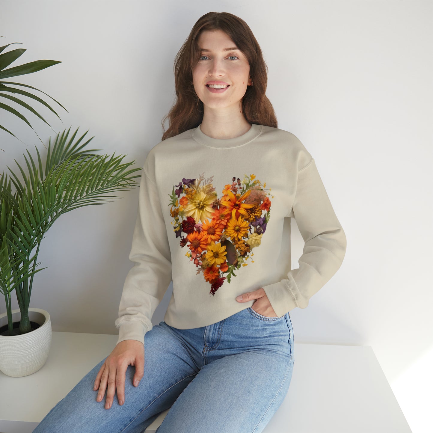 "Heartfelt Autumn: Floral Heart Sweater"