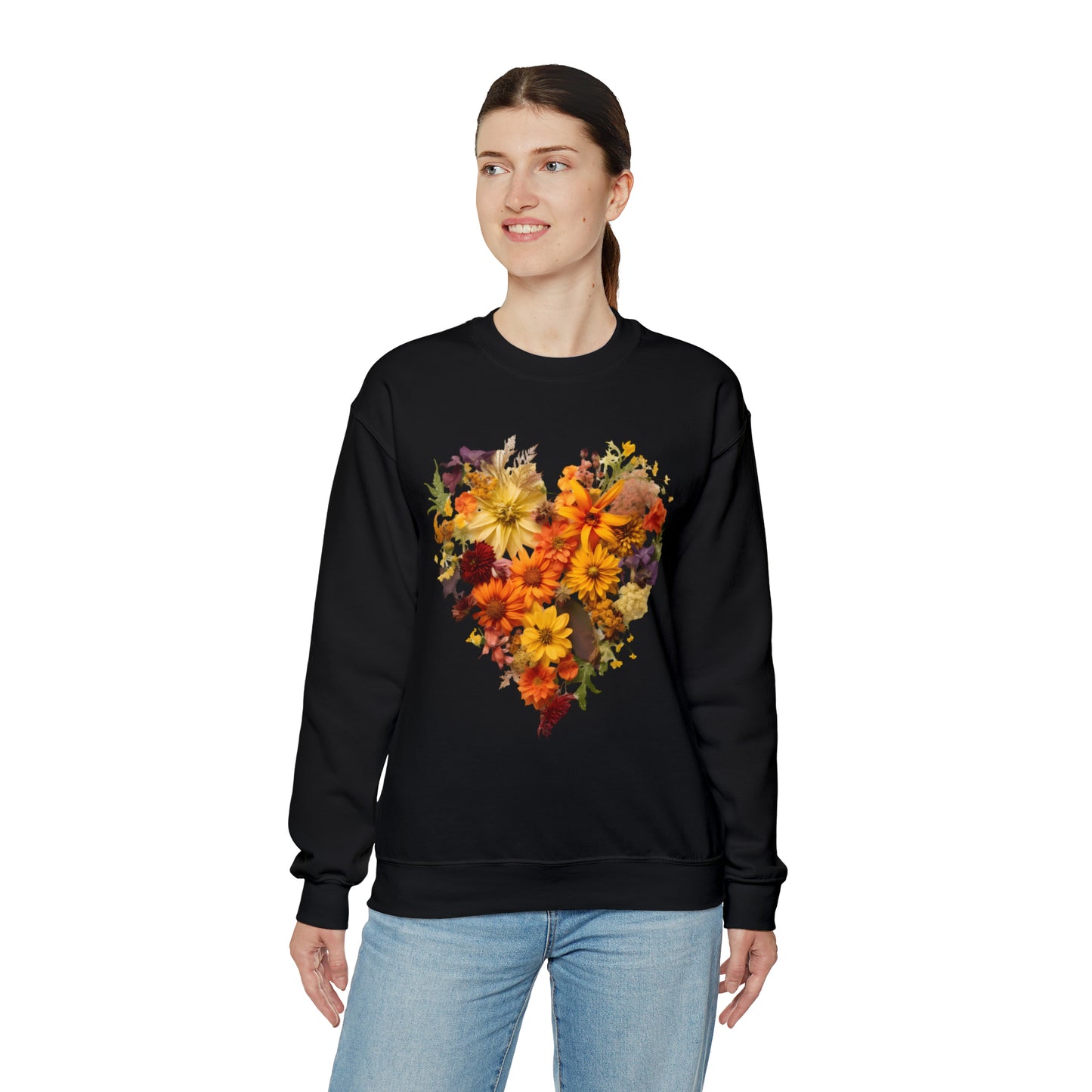 "Heartfelt Autumn: Floral Heart Sweater"