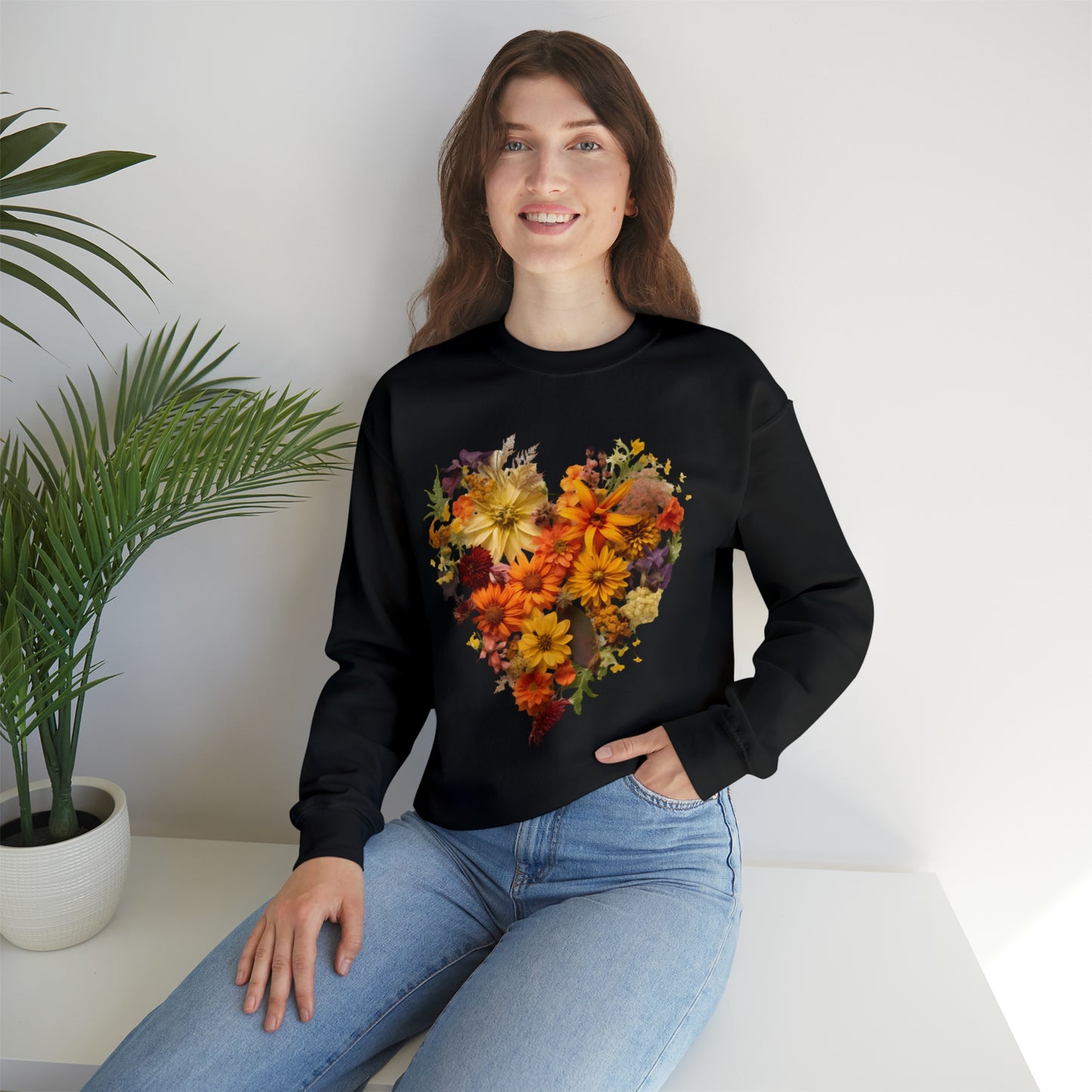 "Heartfelt Autumn: Floral Heart Sweater"