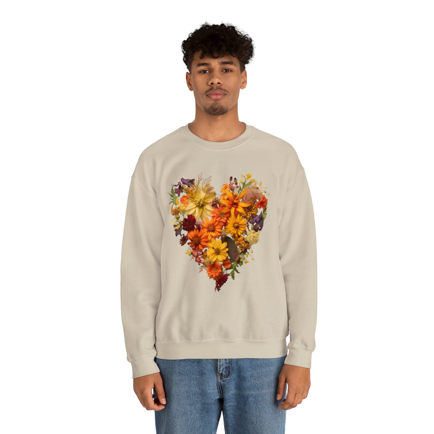 "Heartfelt Autumn: Floral Heart Sweater"