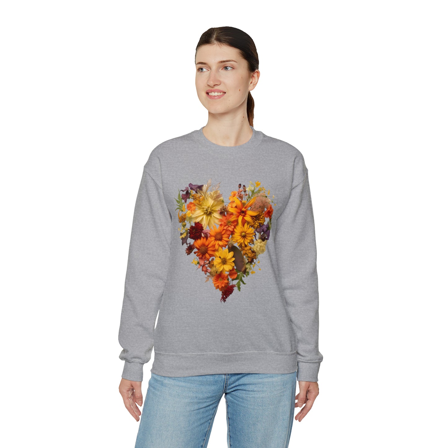 "Heartfelt Autumn: Floral Heart Sweater"