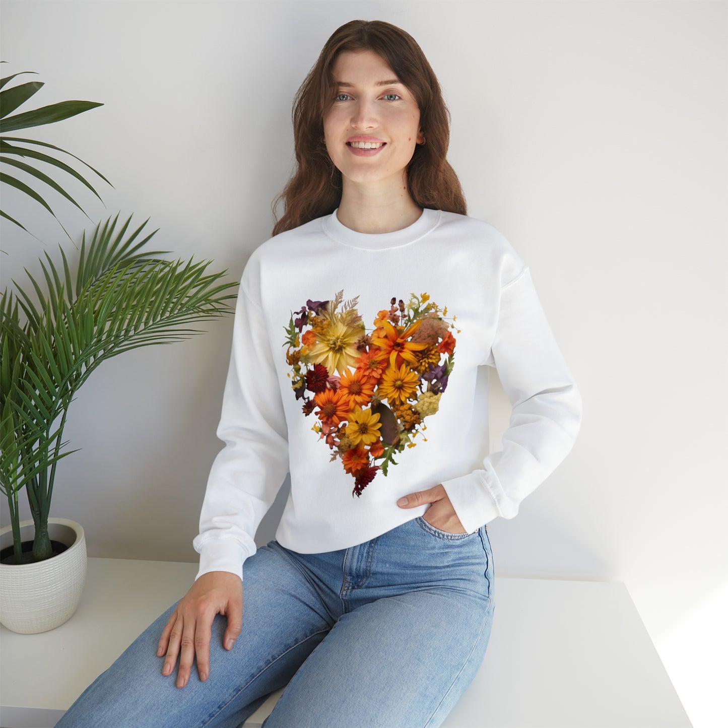"Heartfelt Autumn: Floral Heart Sweater"