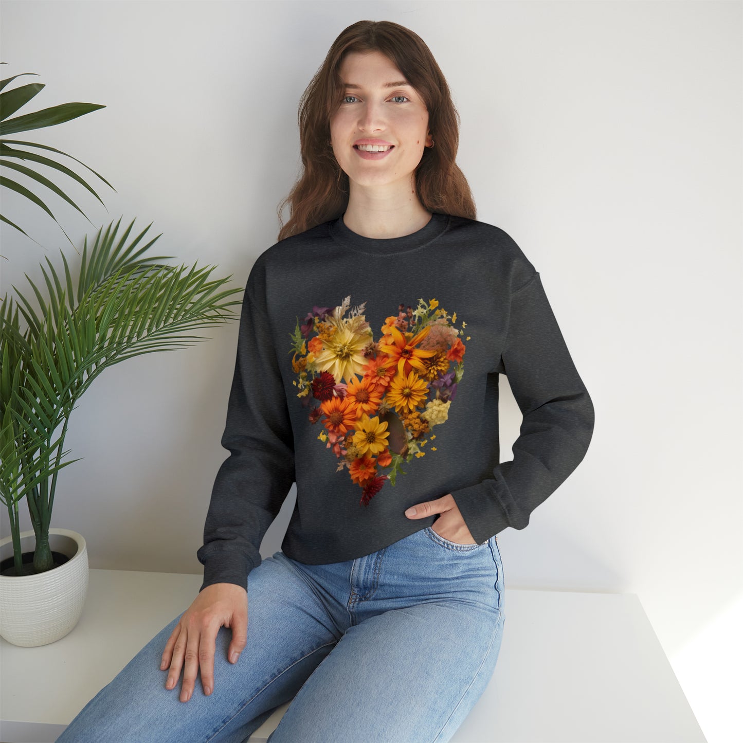 "Heartfelt Autumn: Floral Heart Sweater"
