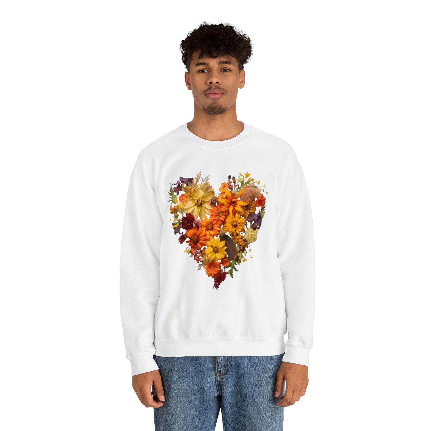 "Heartfelt Autumn: Floral Heart Sweater"