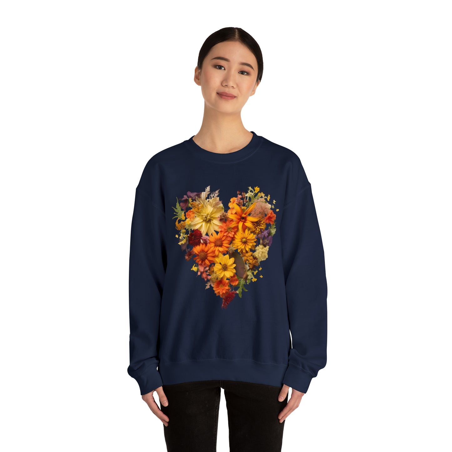 "Heartfelt Autumn: Floral Heart Sweater"