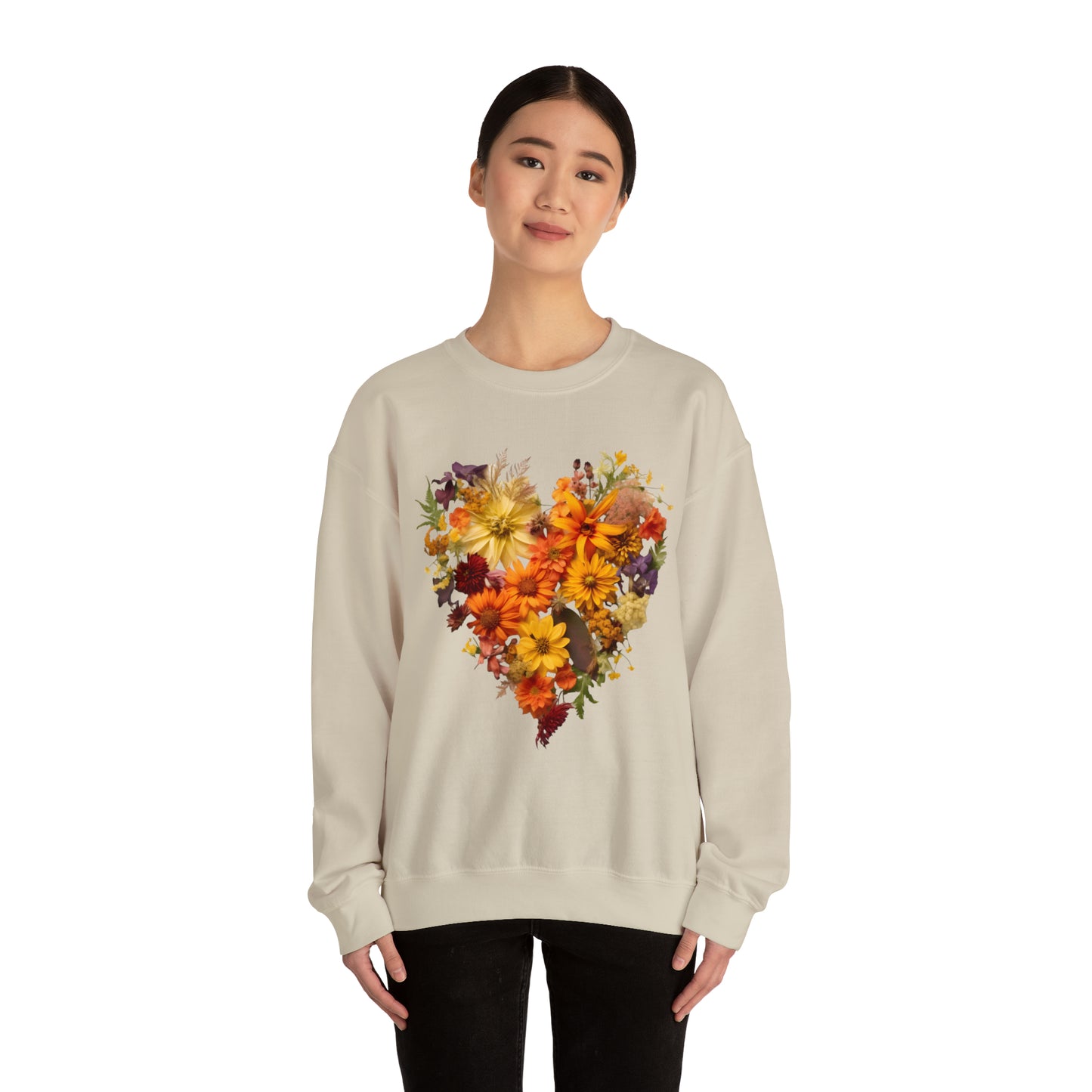 "Heartfelt Autumn: Floral Heart Sweater"