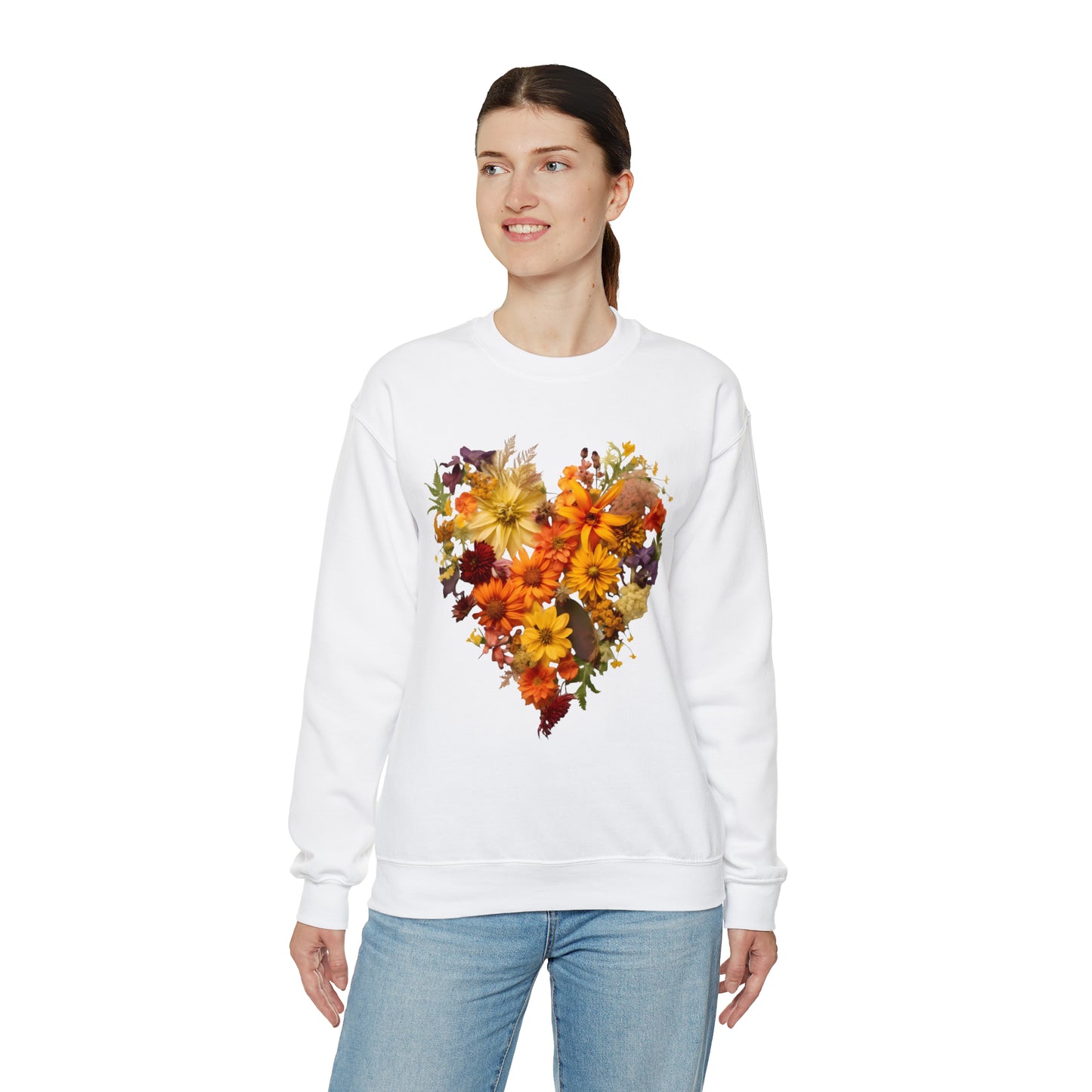 "Heartfelt Autumn: Floral Heart Sweater"