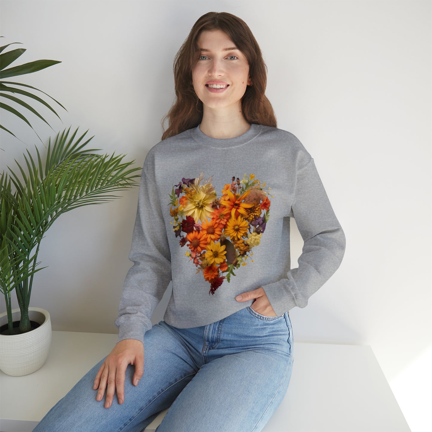 "Heartfelt Autumn: Floral Heart Sweater"