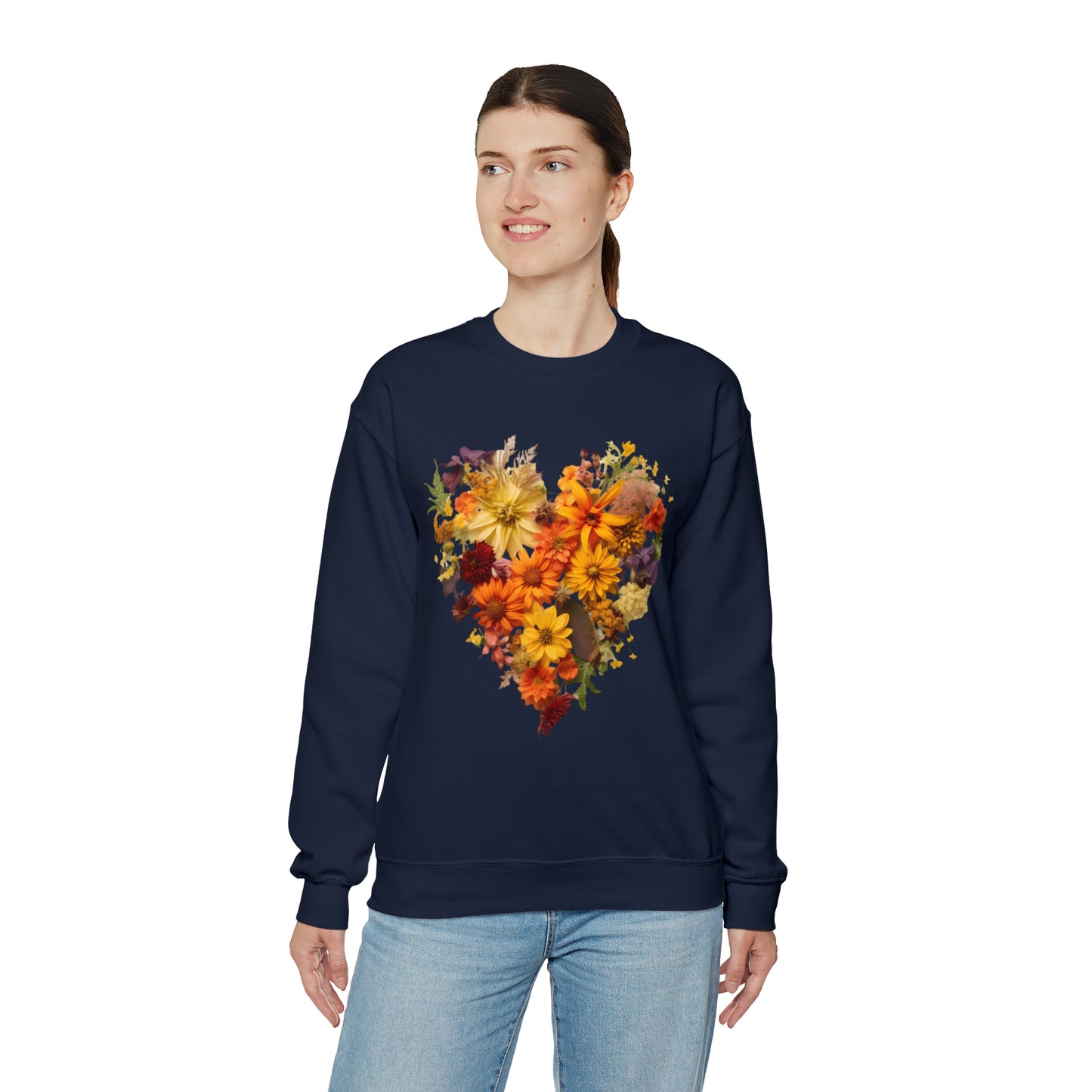 "Heartfelt Autumn: Floral Heart Sweater"