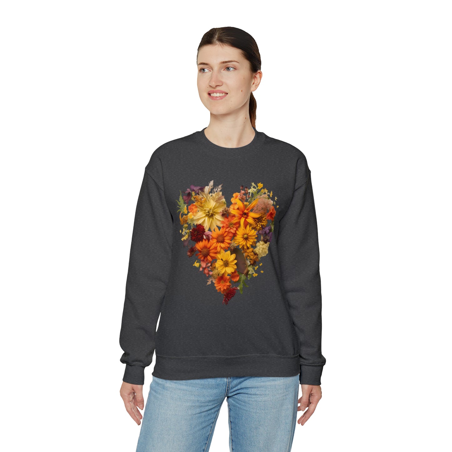 "Heartfelt Autumn: Floral Heart Sweater"