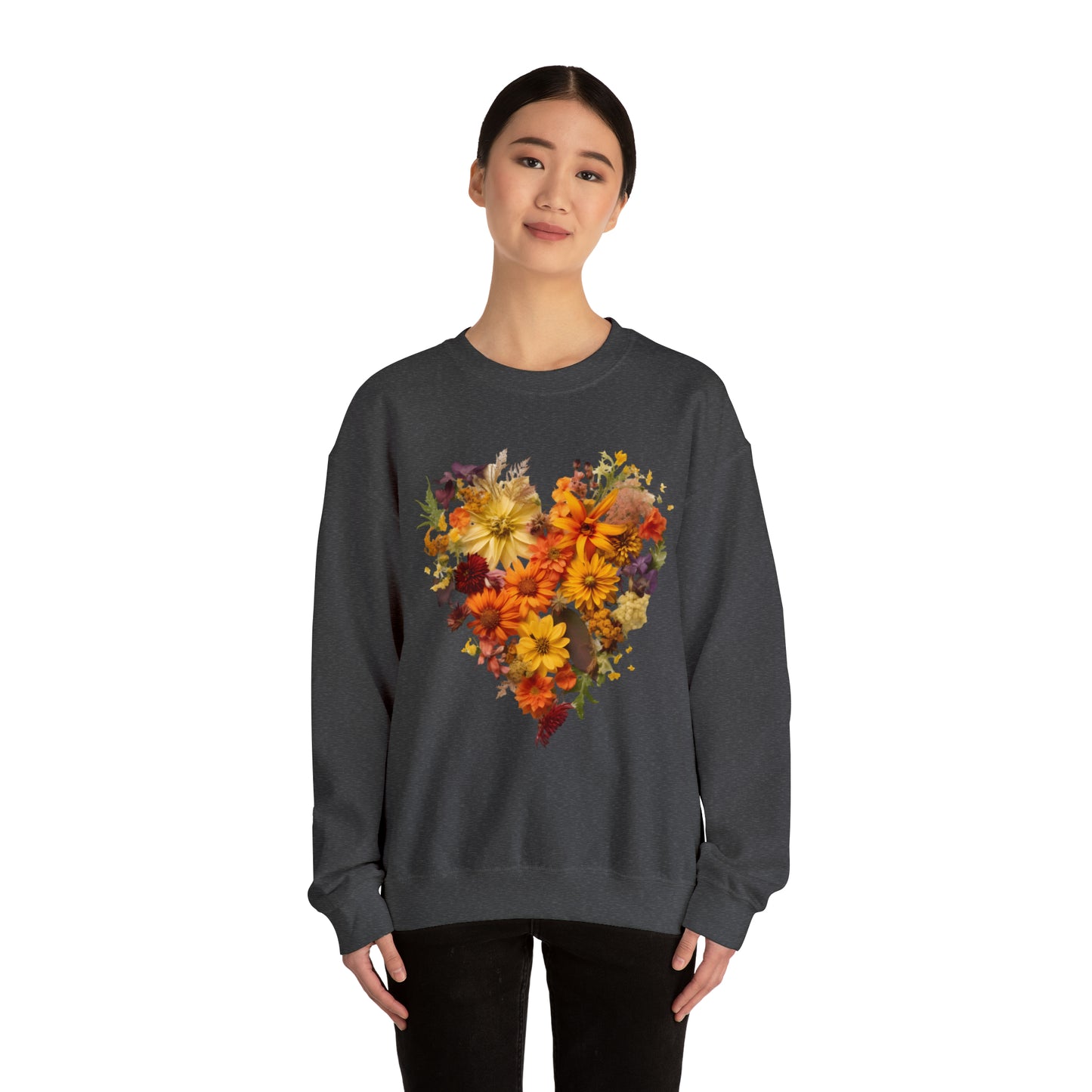 "Heartfelt Autumn: Floral Heart Sweater"