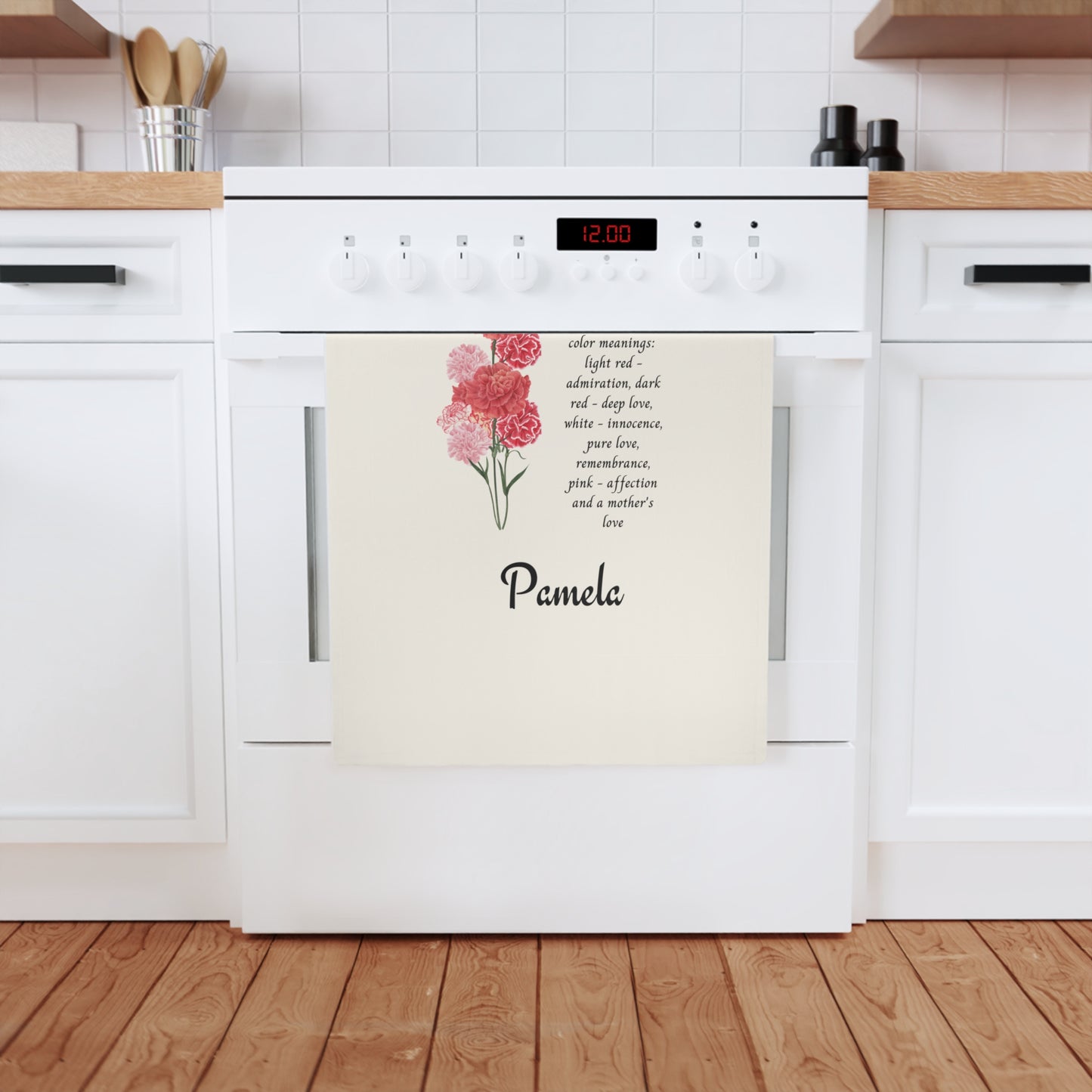 Personalized Birthflower Cotton Tea Towel, Organic, Absorbent, Fast-Drying, Hemmed Edges, Machine Washable - Kitchen Decor, Home Gift,