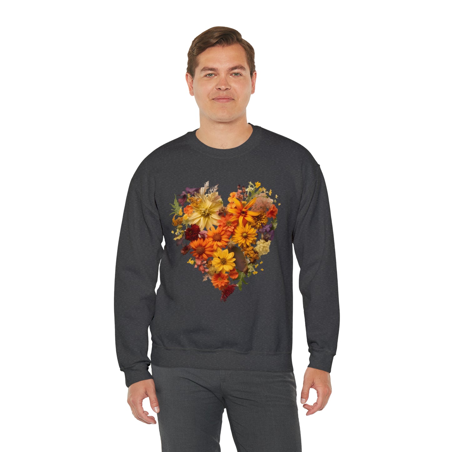 "Heartfelt Autumn: Floral Heart Sweater"