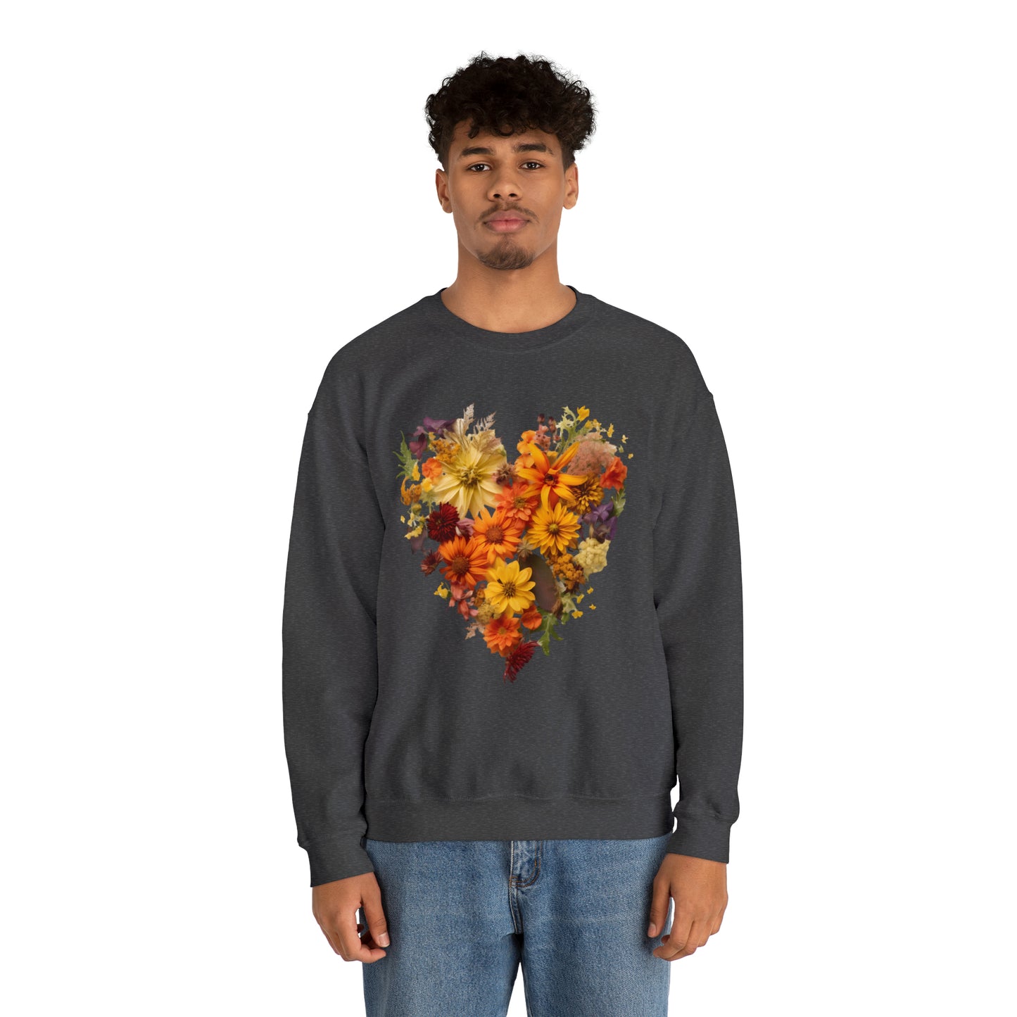 "Heartfelt Autumn: Floral Heart Sweater"