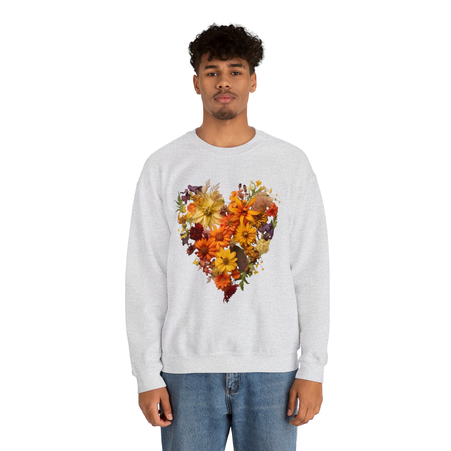 "Heartfelt Autumn: Floral Heart Sweater"