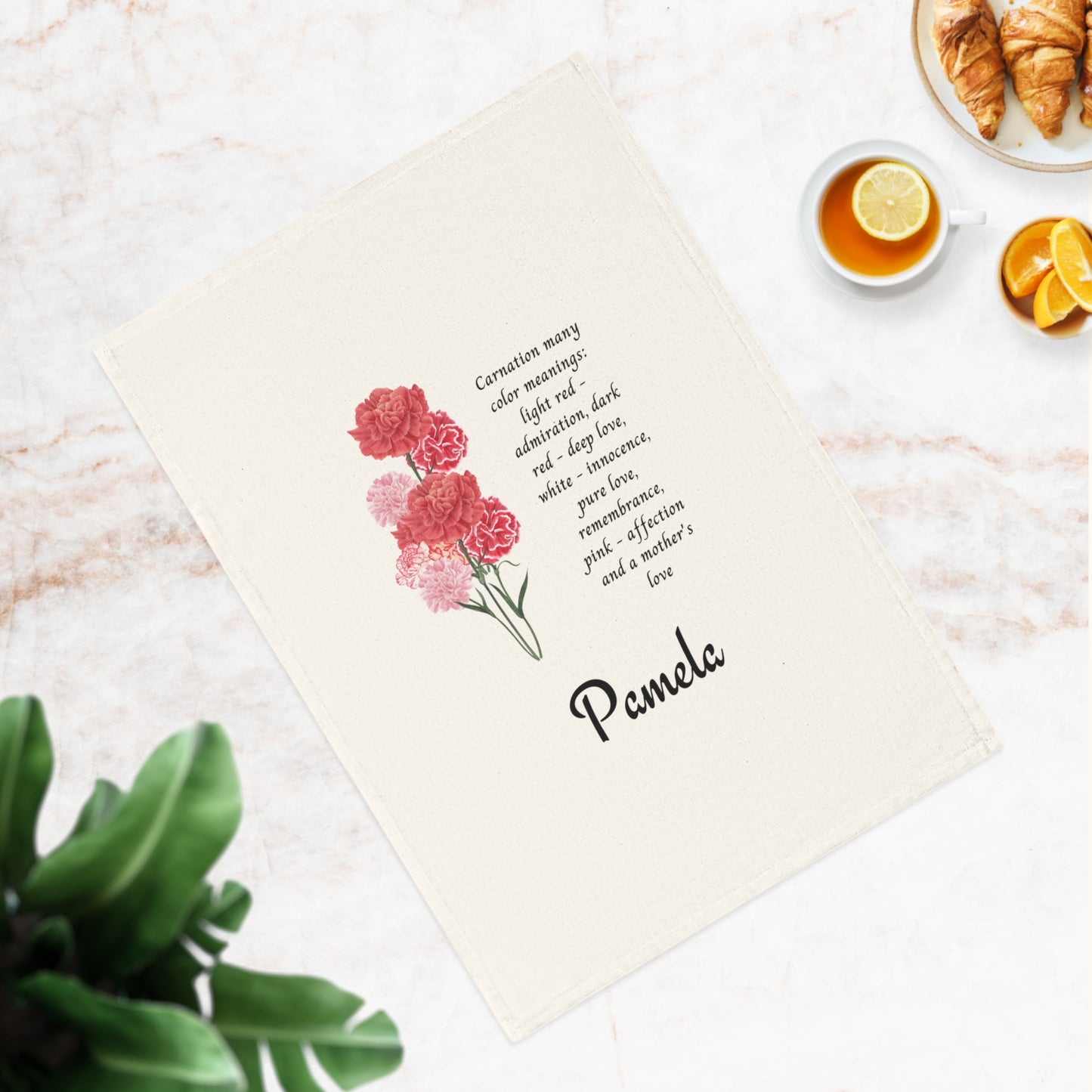 Personalized Birthflower Cotton Tea Towel, Organic, Absorbent, Fast-Drying, Hemmed Edges, Machine Washable - Kitchen Decor, Home Gift,
