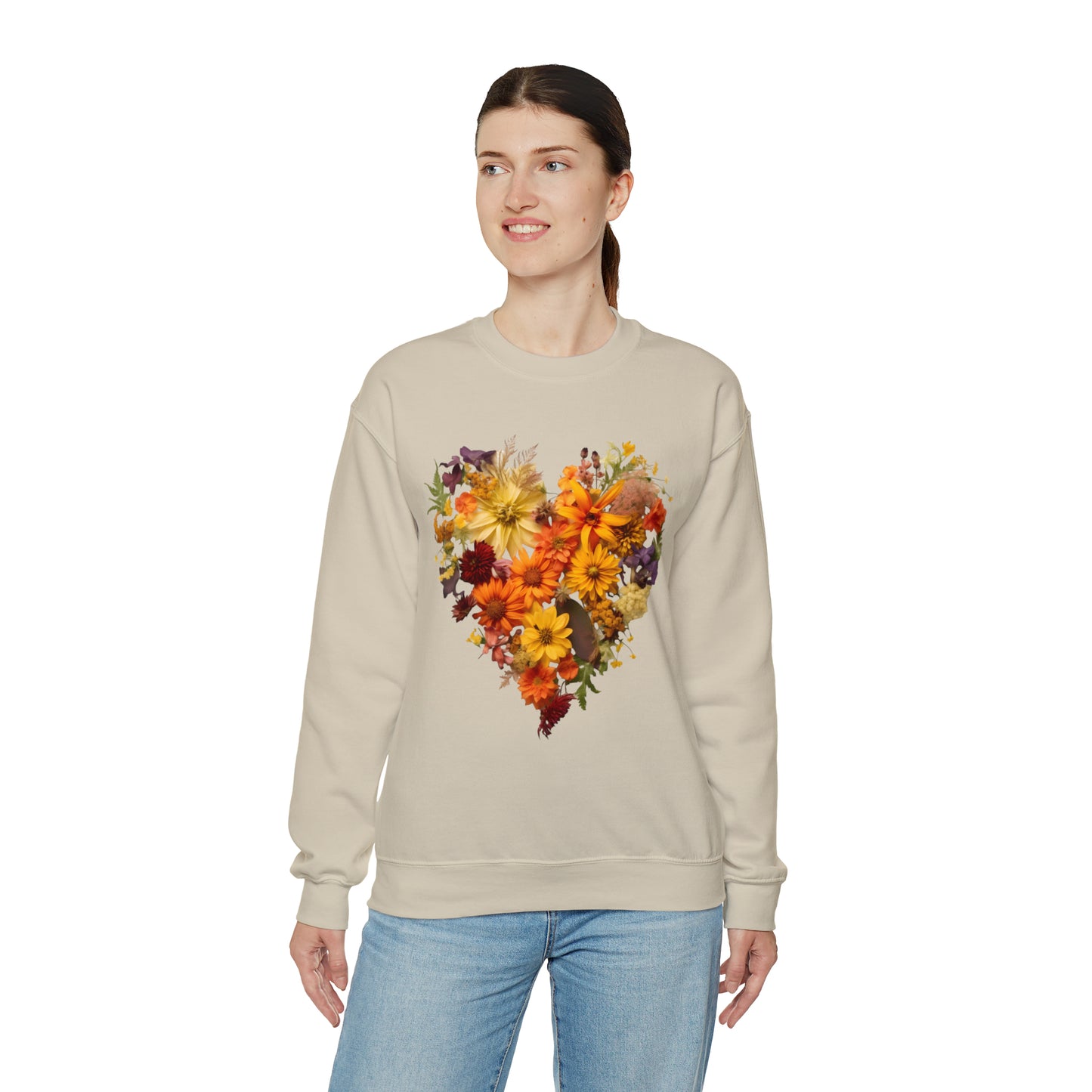 "Heartfelt Autumn: Floral Heart Sweater"