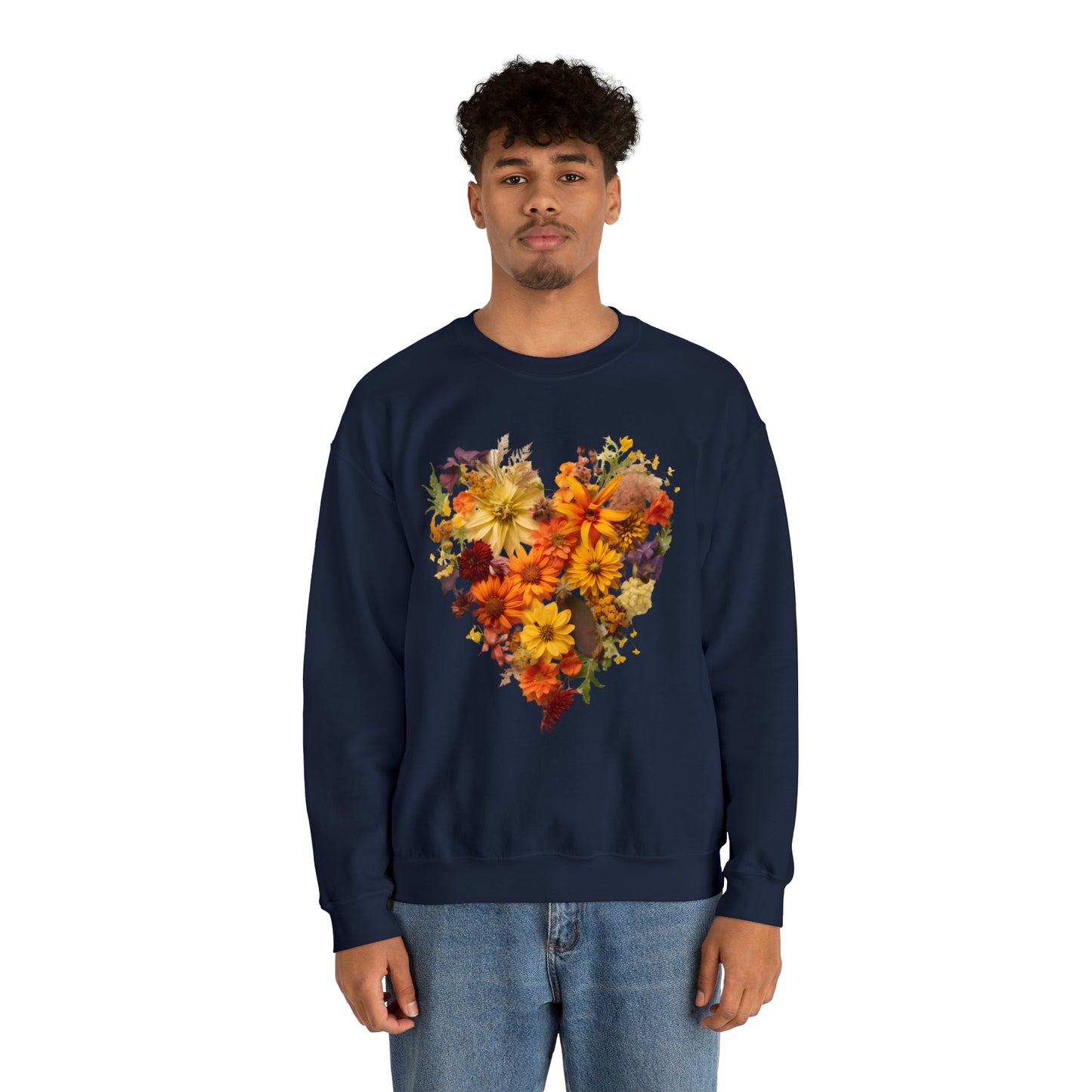 "Heartfelt Autumn: Floral Heart Sweater"