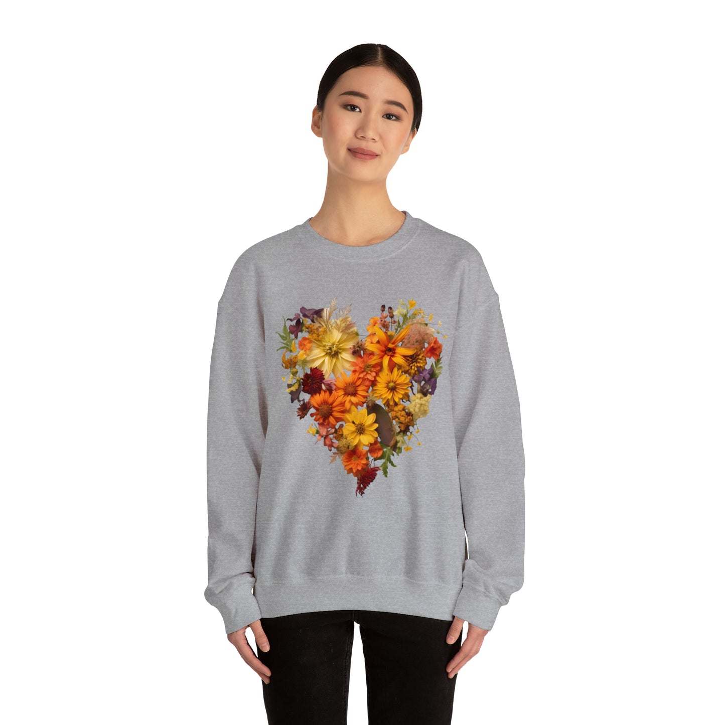 "Heartfelt Autumn: Floral Heart Sweater"