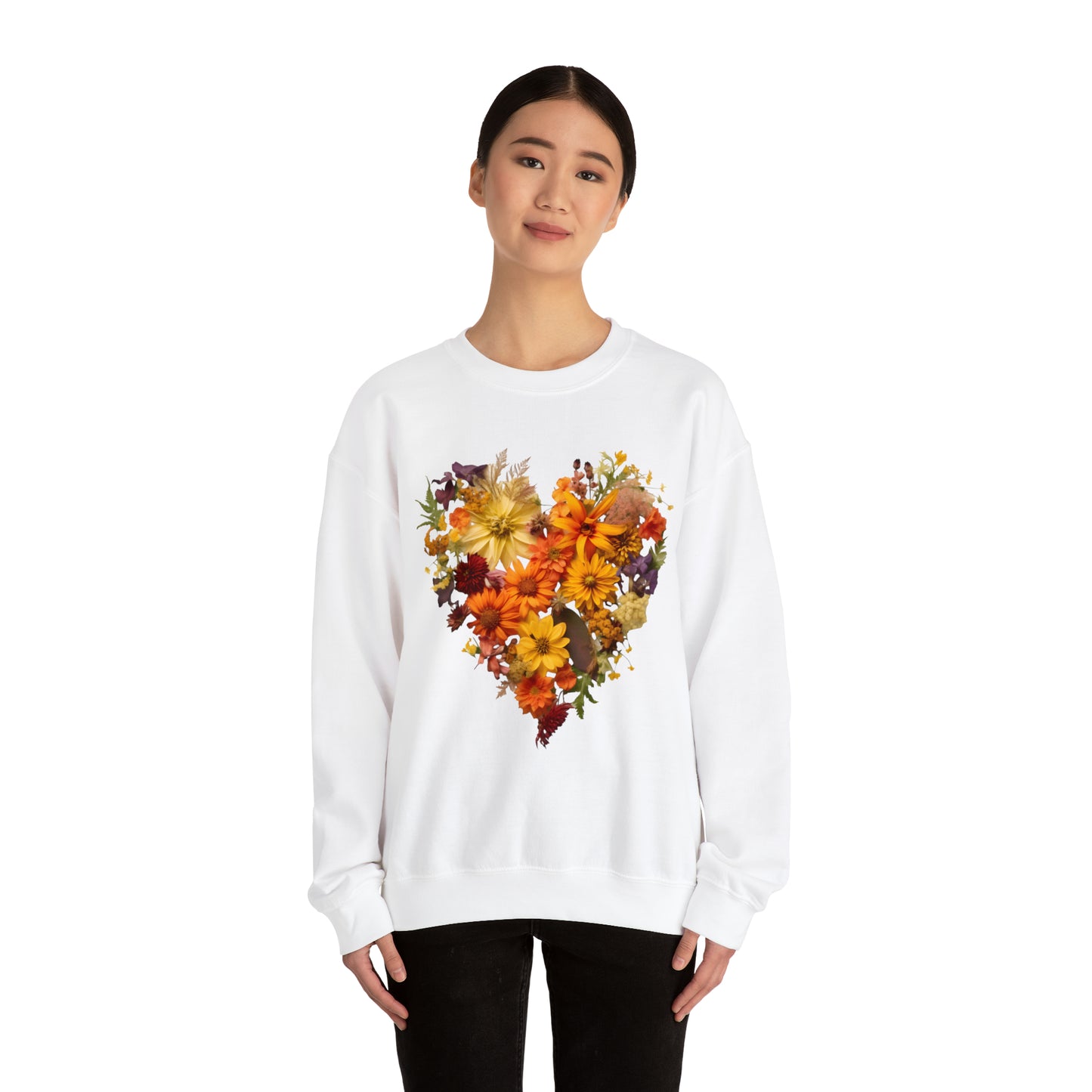 "Heartfelt Autumn: Floral Heart Sweater"