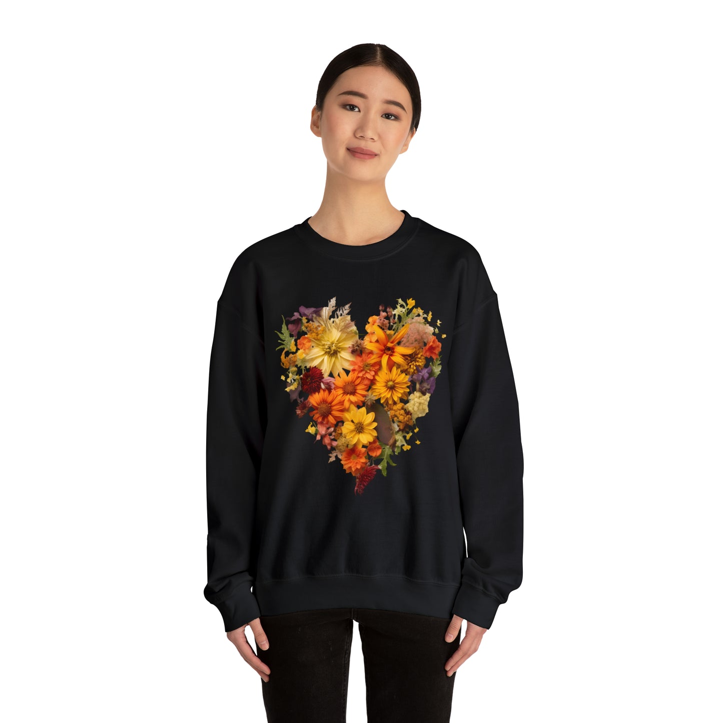 "Heartfelt Autumn: Floral Heart Sweater"