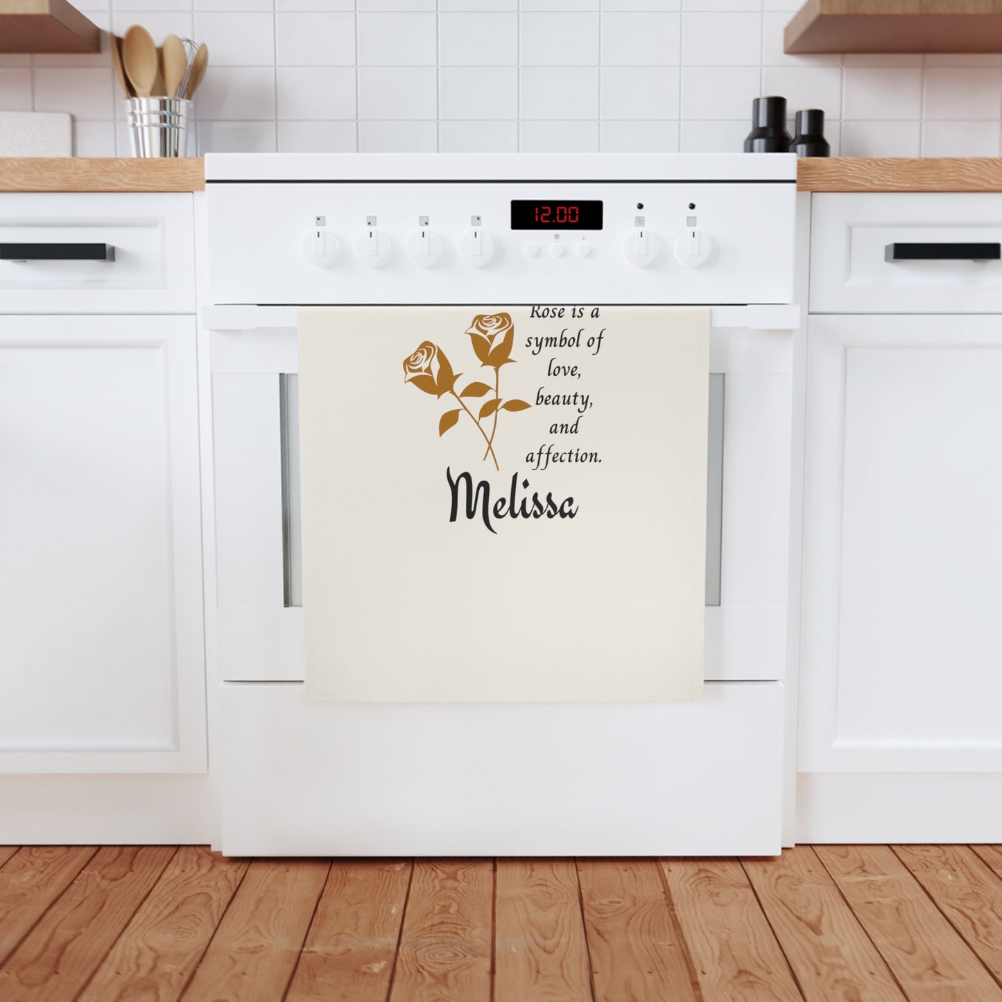 Personalized Rose Cotton Tea Towel - Ideal Gift for Kitchen Decor, Wedding, Housewarming, Birthday, Mother's Day, June Birthday Gift Idea