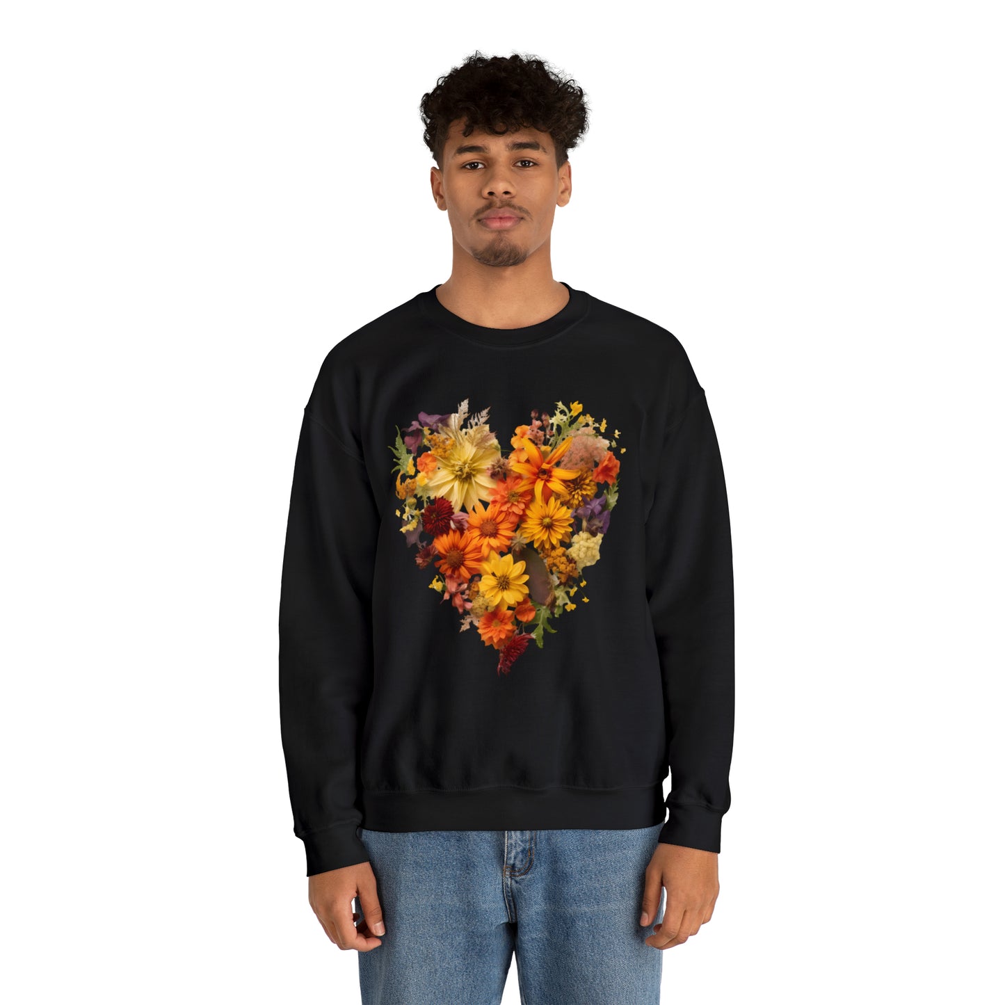 "Heartfelt Autumn: Floral Heart Sweater"