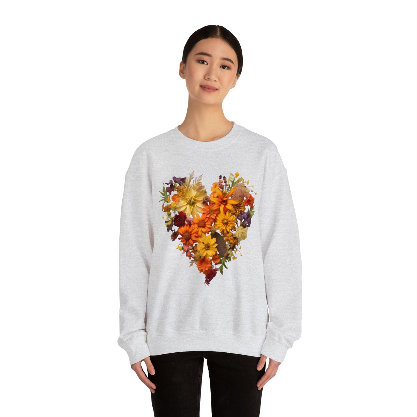 "Heartfelt Autumn: Floral Heart Sweater"
