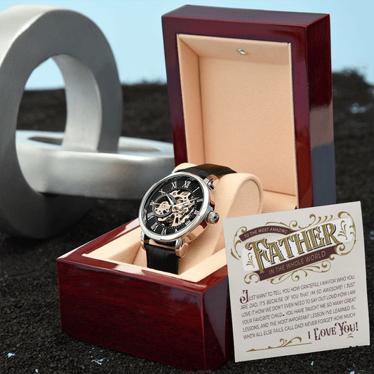 To The Most Amazing Father In The Whole World Men's Openwork Watch with Mahogany Box