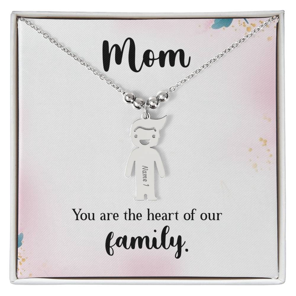 Mom - You Are The Heart of Our Family. Kids Charm Necklace