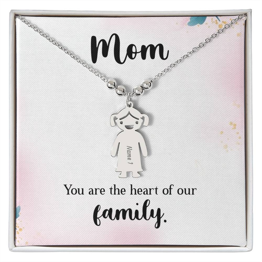 Mom - You Are The Heart of Our Family. Kids Charm Necklace