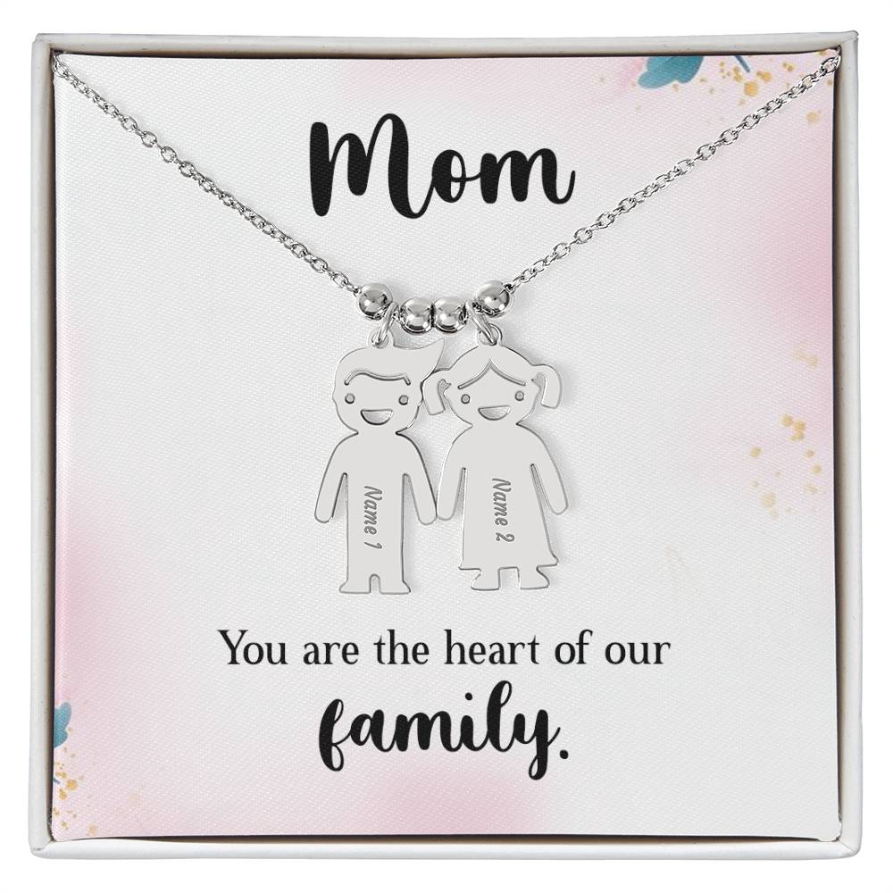 Mom - You Are The Heart of Our Family. Kids Charm Necklace