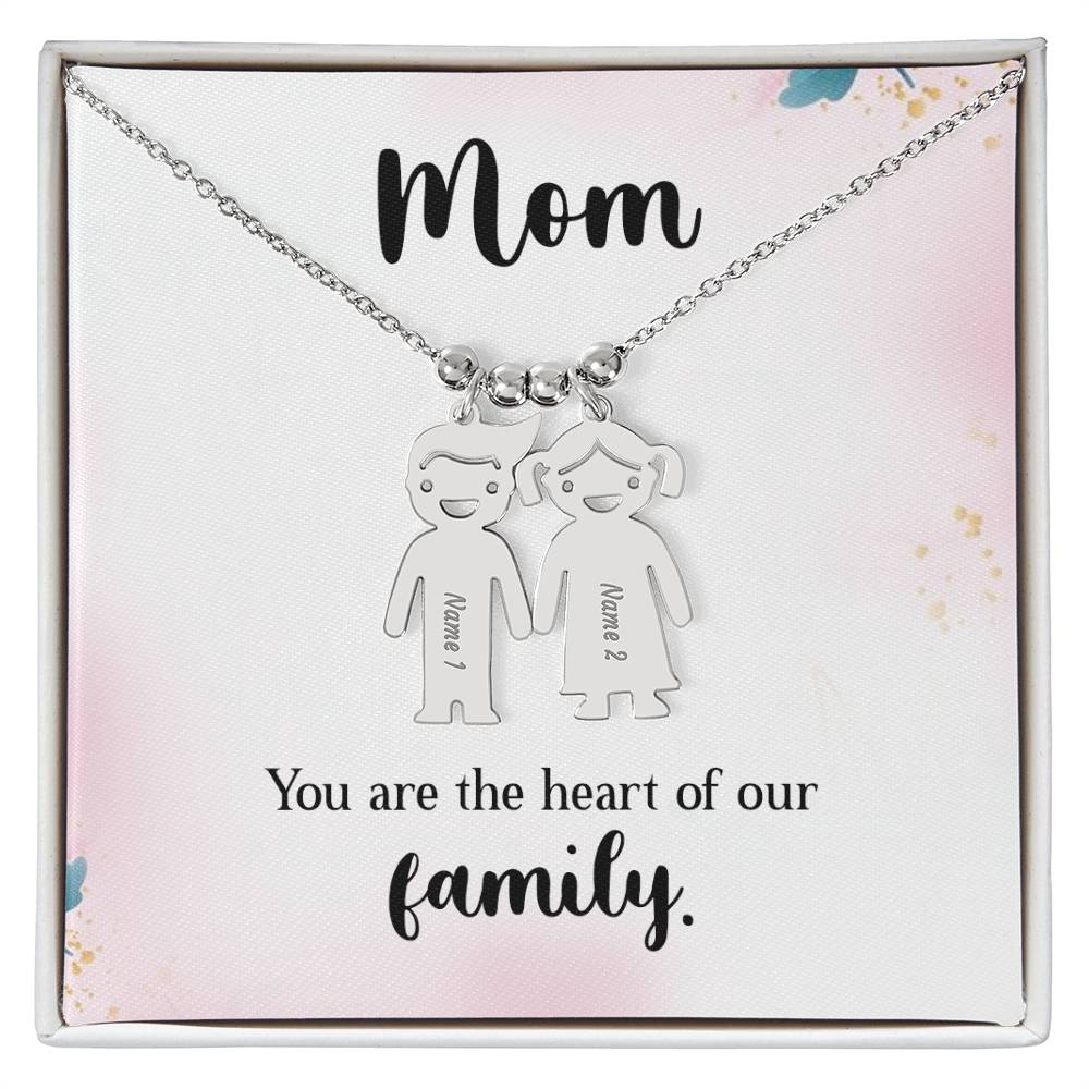 Mom - You Are The Heart of Our Family. Kids Charm Necklace