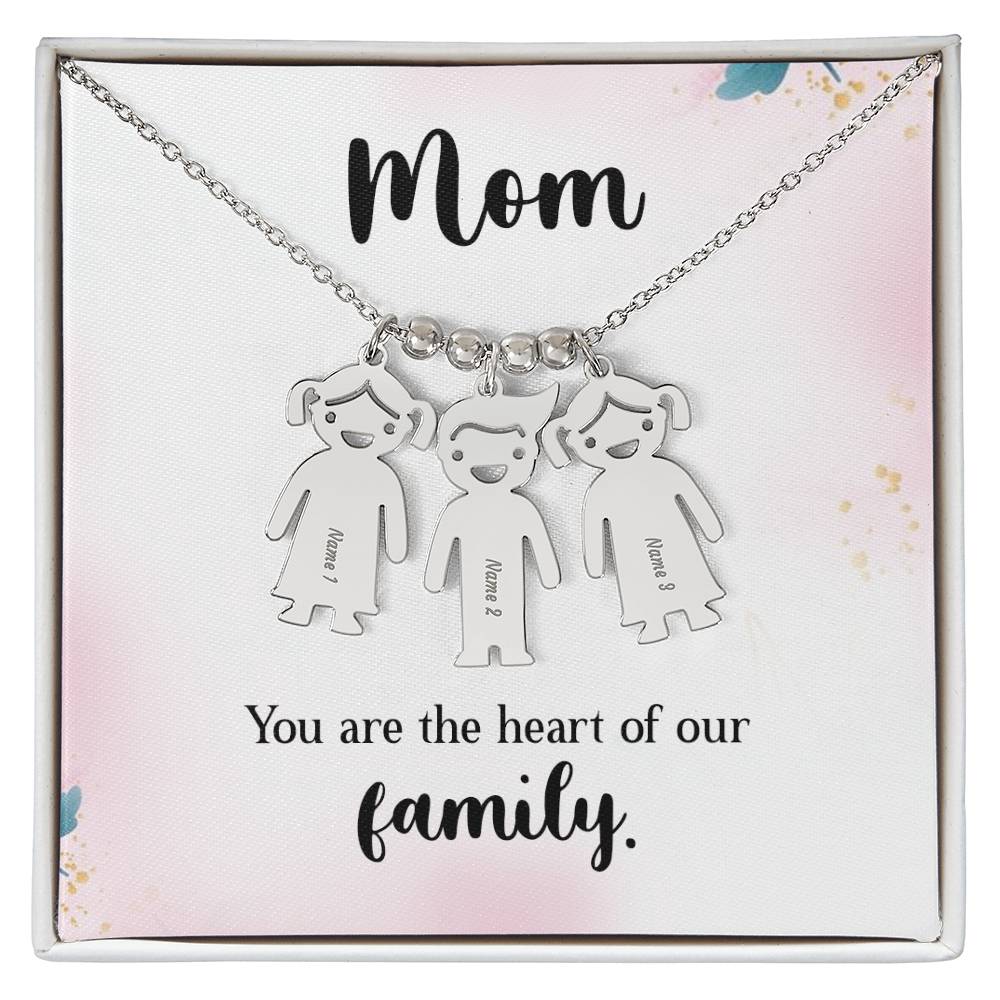 Mom - You Are The Heart of Our Family. Kids Charm Necklace