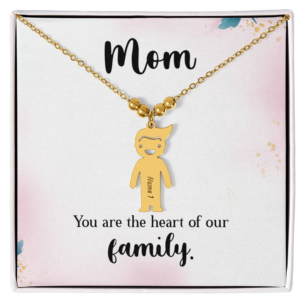 Mom - You Are The Heart of Our Family. Kids Charm Necklace