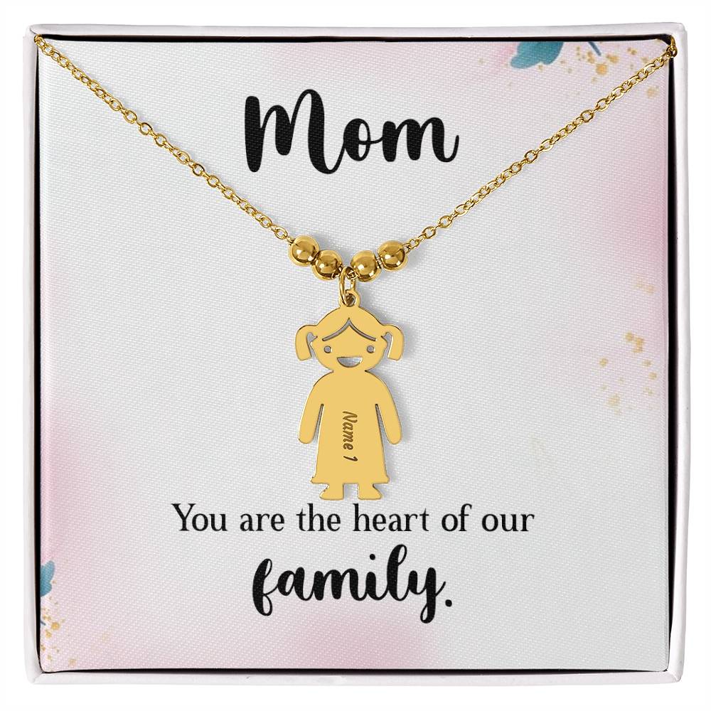 Mom - You Are The Heart of Our Family. Kids Charm Necklace