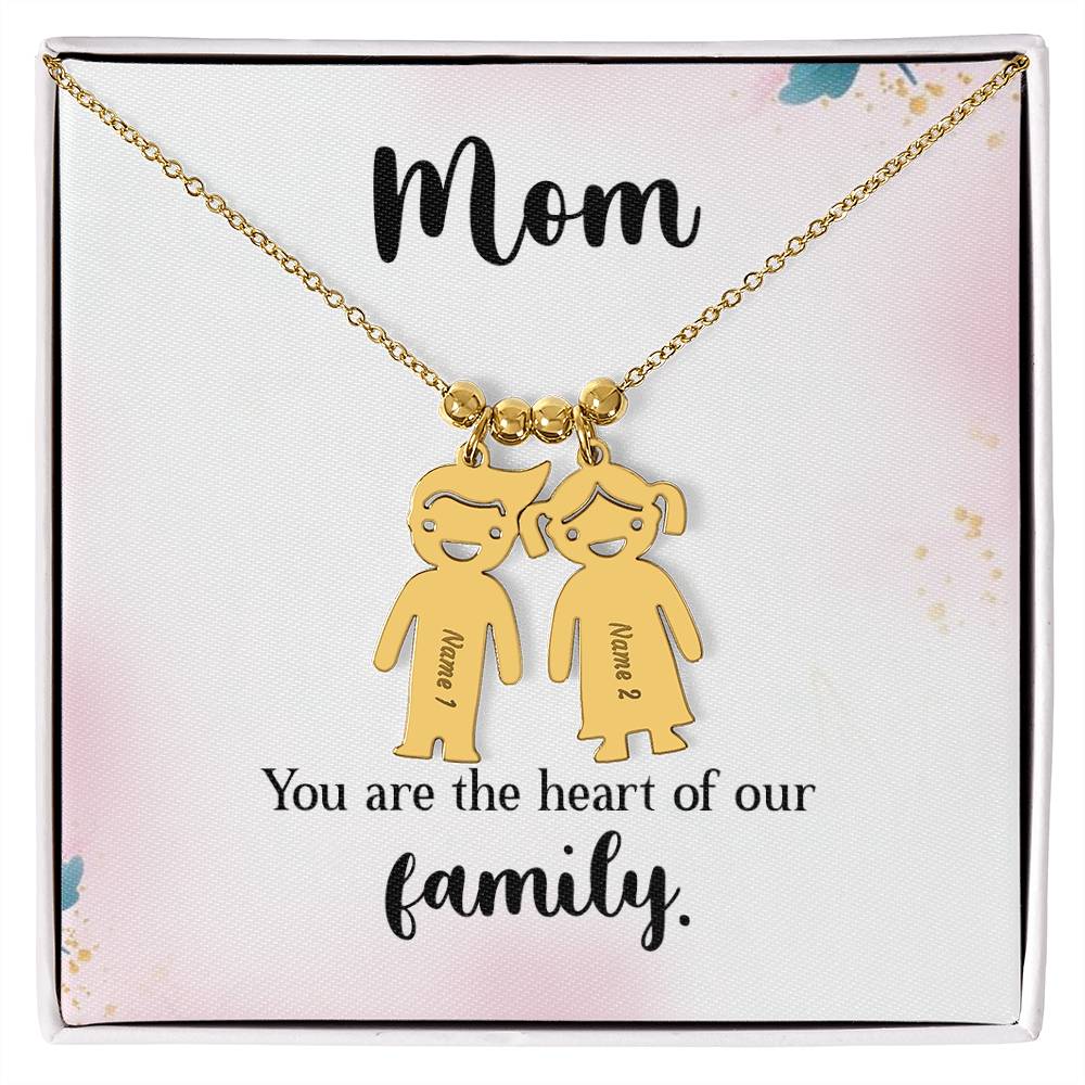 Mom - You Are The Heart of Our Family. Kids Charm Necklace