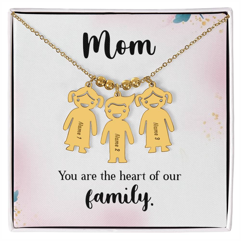 Mom - You Are The Heart of Our Family. Kids Charm Necklace