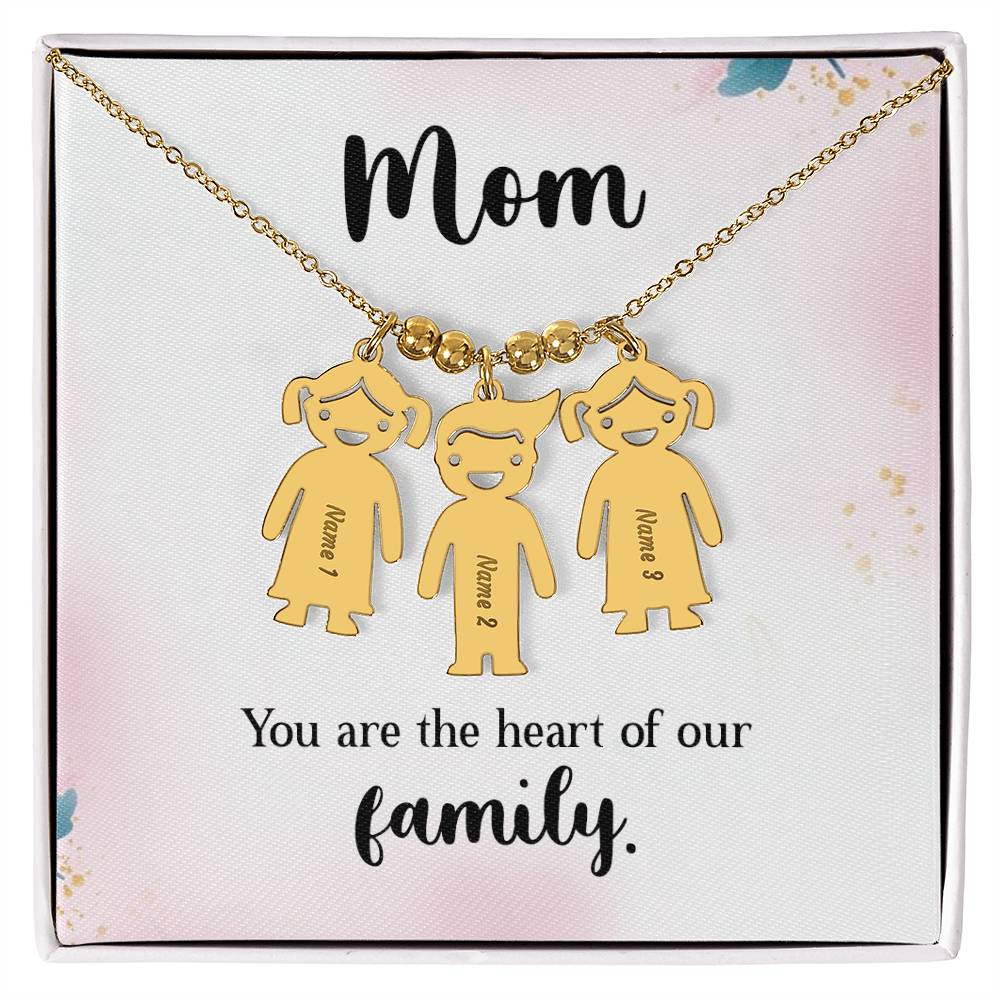 Mom - You Are The Heart of Our Family. Kids Charm Necklace