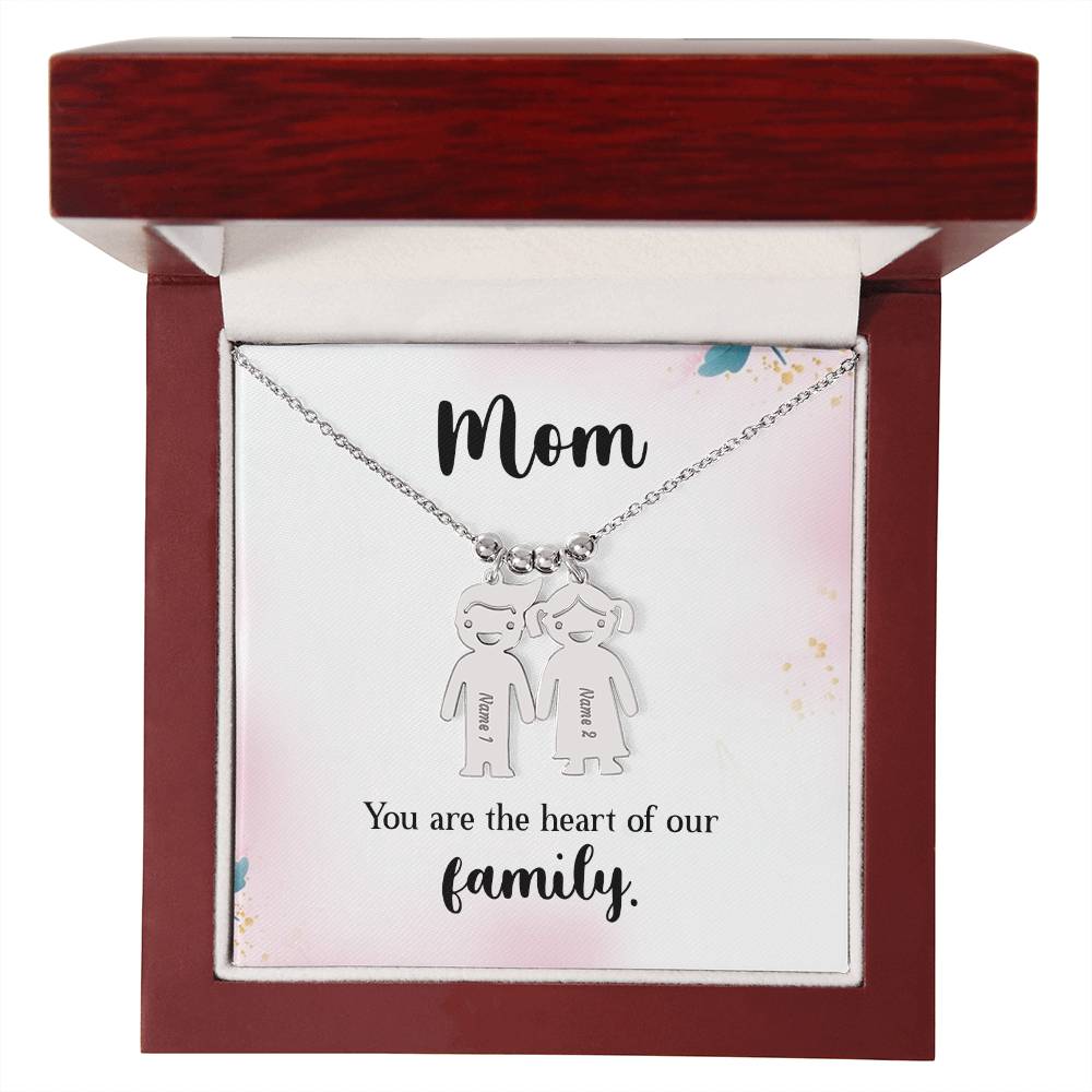 Mom - You Are The Heart of Our Family. Kids Charm Necklace