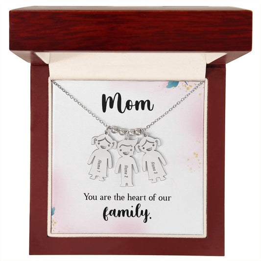 Mom - You Are The Heart of Our Family. Kids Charm Necklace