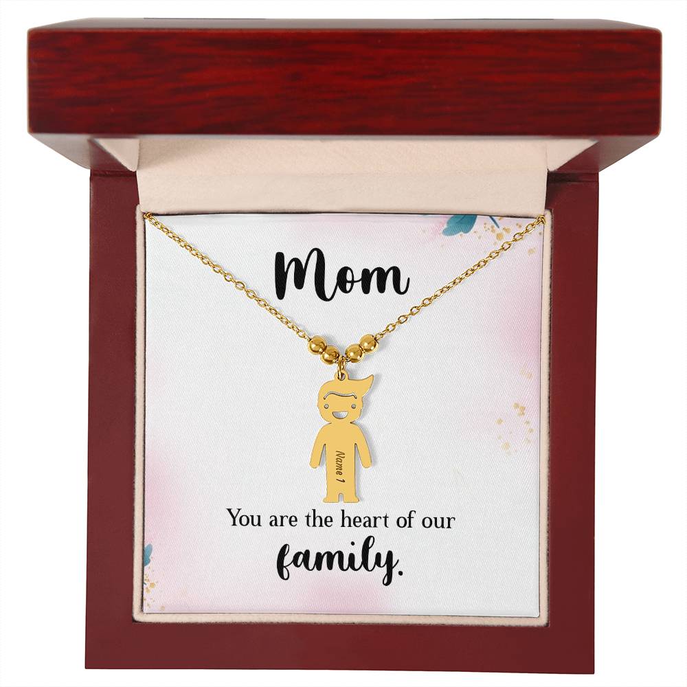 Mom - You Are The Heart of Our Family. Kids Charm Necklace