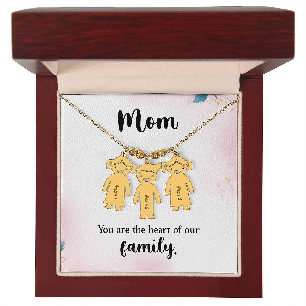 Mom - You Are The Heart of Our Family. Kids Charm Necklace