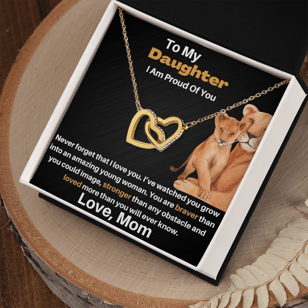 Daughter Gift - From Mom - Stronger Braver - Interlocking Hearts