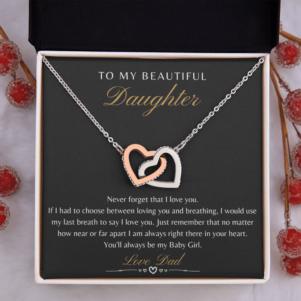 Daughter From Dad - Never Forget That I Love You - Interlocking Heart Necklace