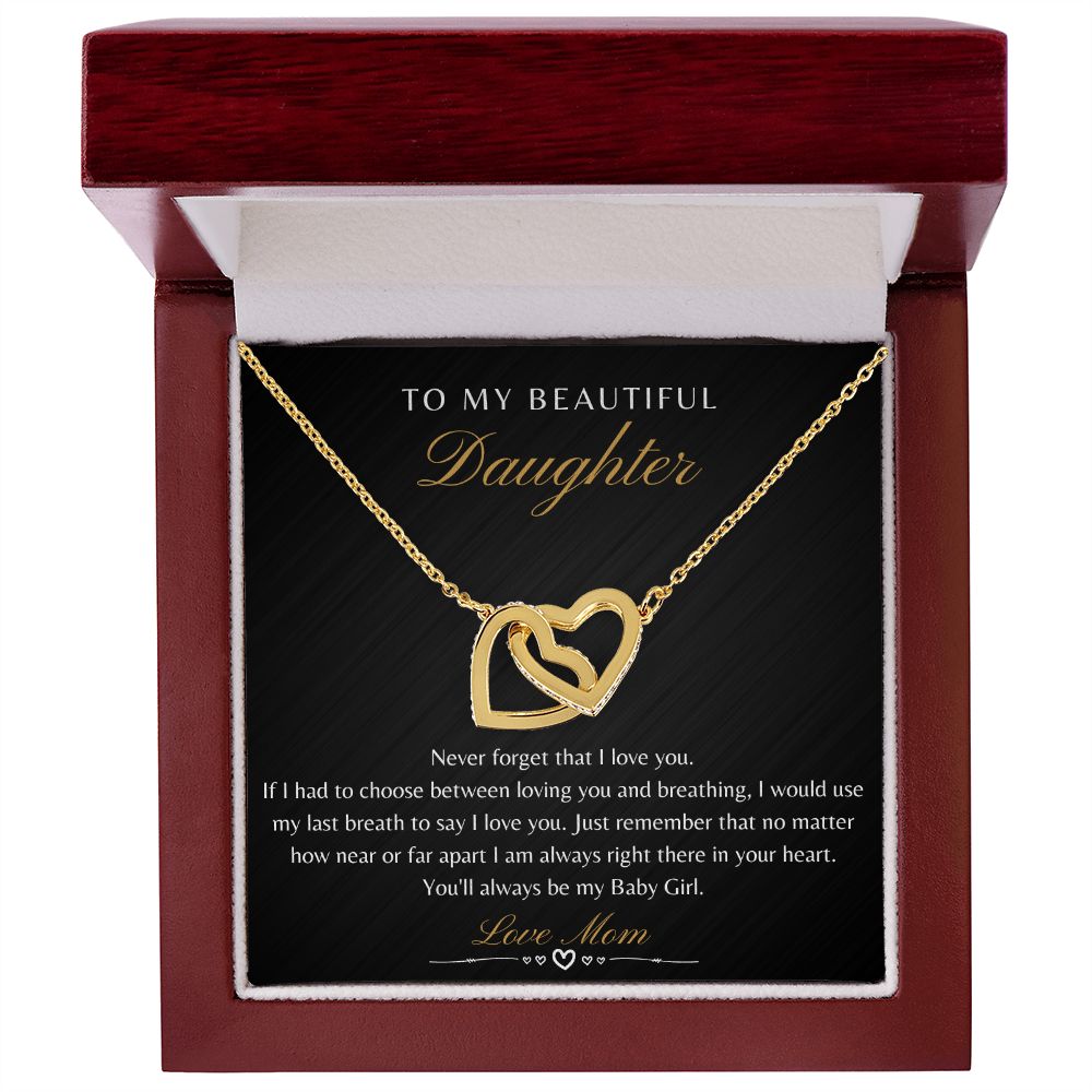 Daughter From Mom - Never Forget That I Love You - Interlocking Heart Necklace