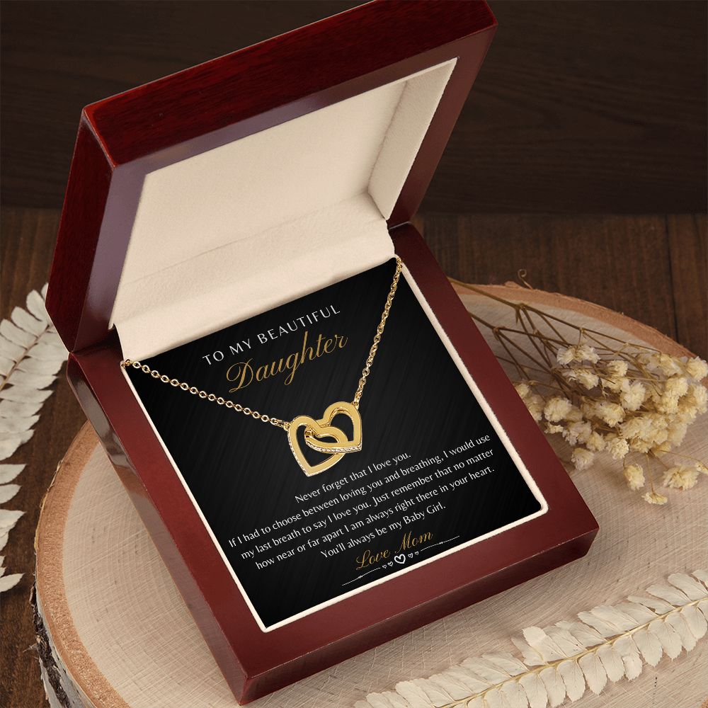 Daughter From Mom - Never Forget That I Love You - Interlocking Heart Necklace